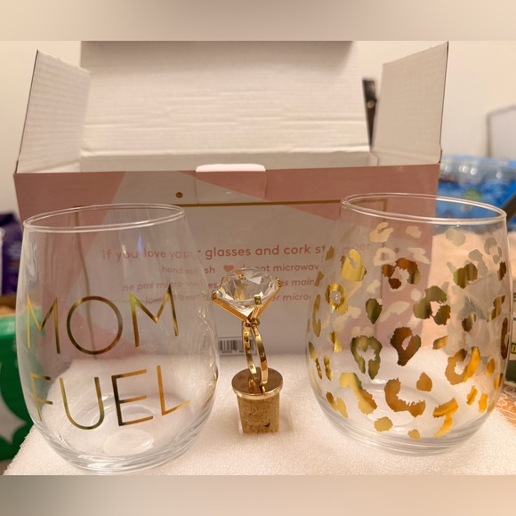 Sally Beauty Other - Mom Fuel Wine Glass Set: Stemless Glasses & Crystal
Ring Cork